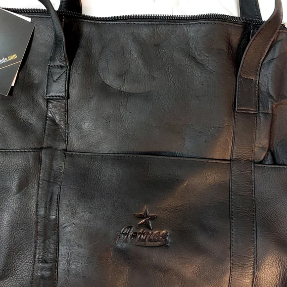 Womens 100% LEATHER MLB Houston Astros Large Black Leather Tote Bag NWT - Picture 6 of 7